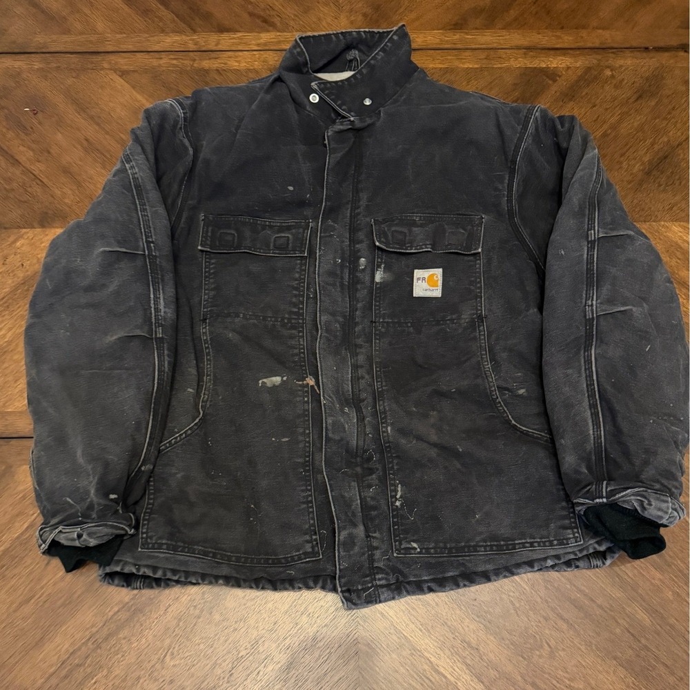 Carhartt FR Flame Resistant Jacket Mens XL Black Canvas Work Coat CAT 4 NFPA